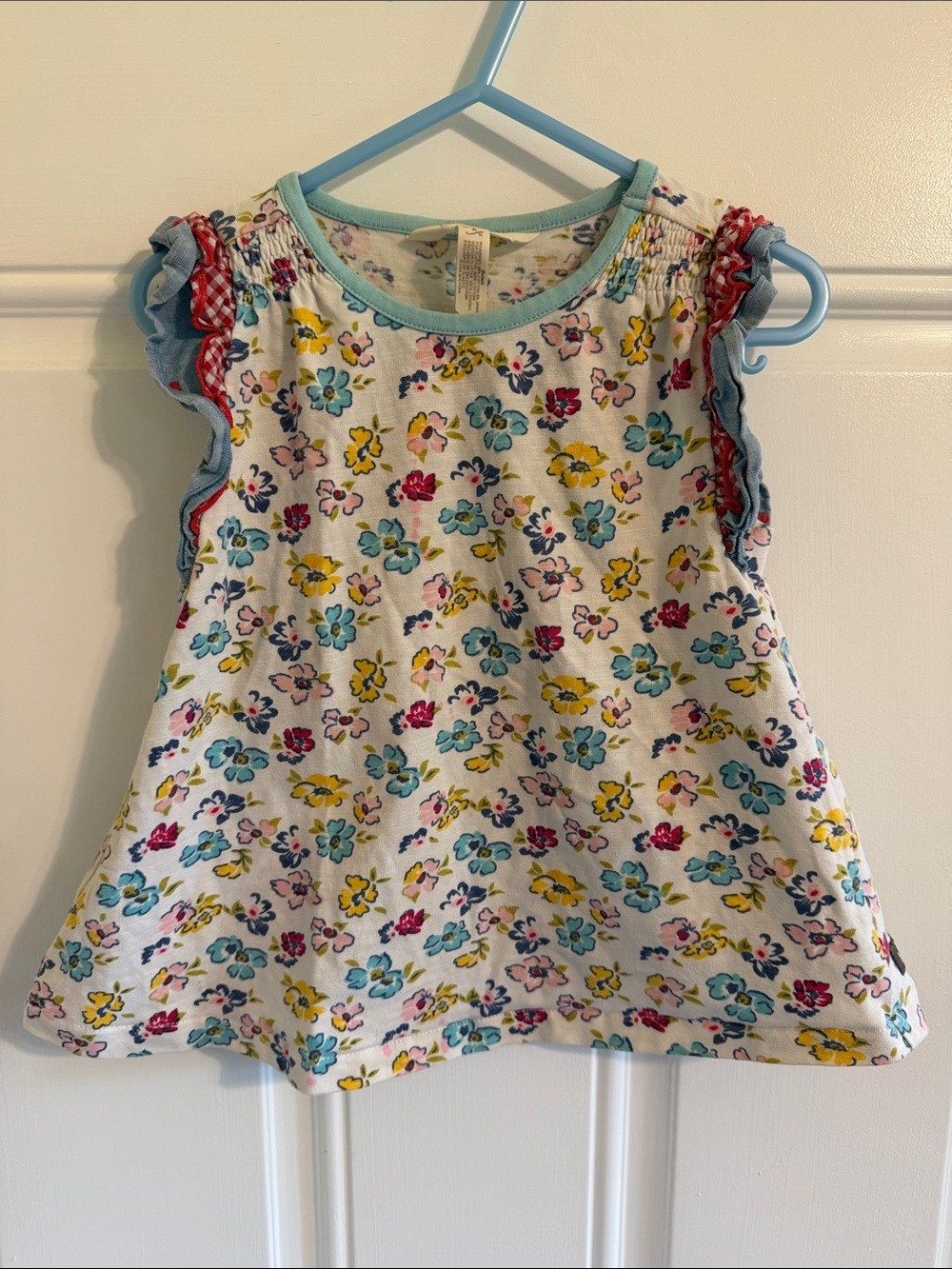 Matilda Jane White Floral Ruffle Tank Top with Blue Trim (4)